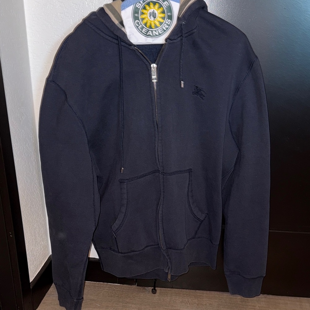 Mens XXL Burberry Navy Blue Zip-Up Hoodie
